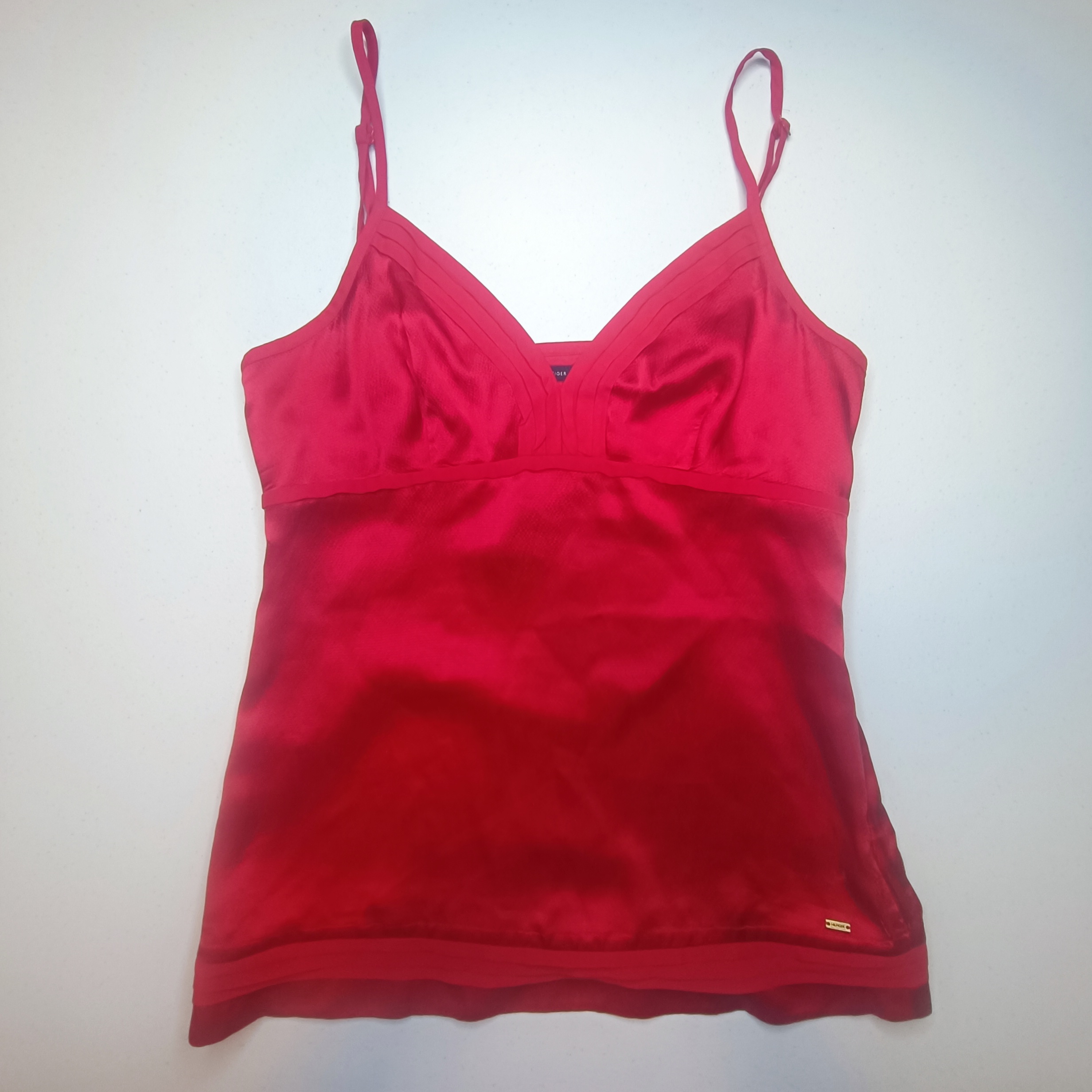 Vibrant Tommy Hilfiger Silk Red Silk Y2k Camisole Top - Size 8 (Fits Like Xs/S)